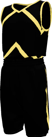 Black basketball kit with a yellow chevron