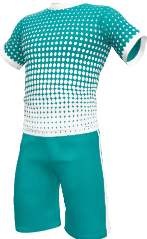 White and teal men's volleyball kit with halftone dots